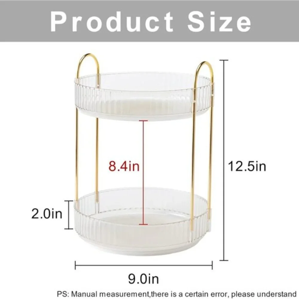 New 360° Rotating Makeup Organizer, 2-Tier Clear Vanity Storage for Skincare